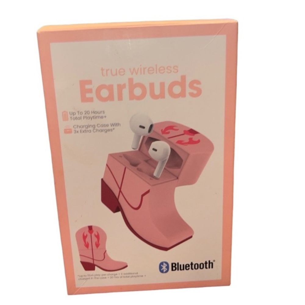 True Wireless Earbuds - Pink Cowgirl Boot Charging Case & Bluetooth Earbuds NEW